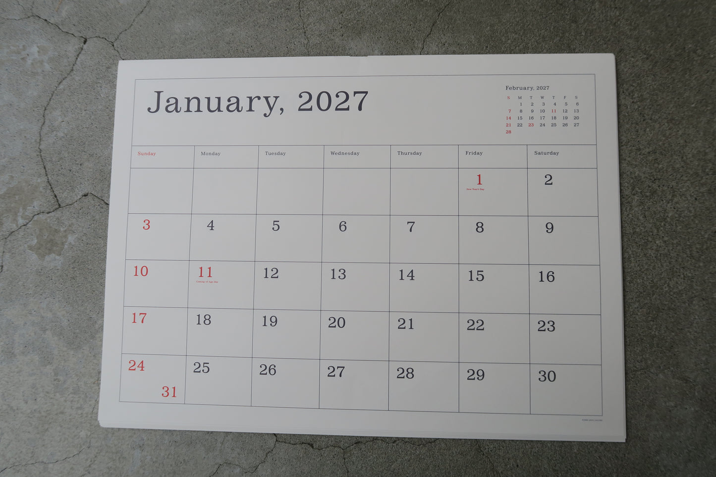 japan----葛西薫さんデザインのカレンダー2027